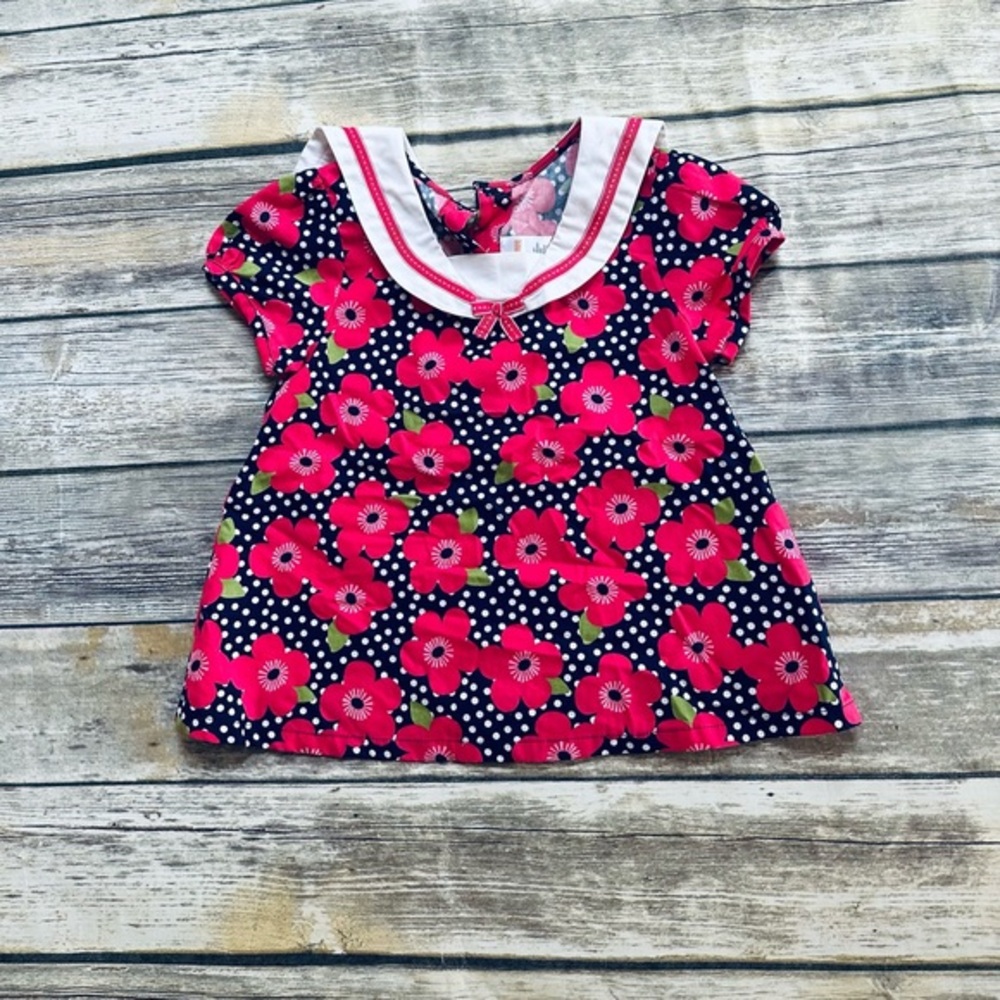 Gymboree Vintage Ribbon Flower Dot Sailor Top! Size 5T